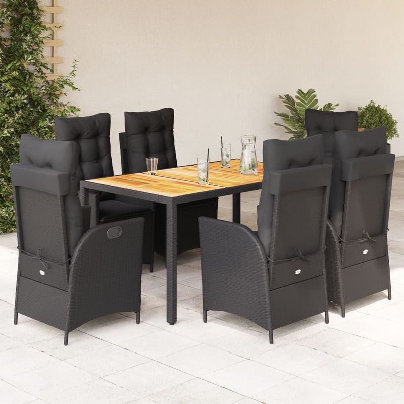 Casa si Gradina - Gradina si terasa - Mobilier exterior - Seturi mobila gradina - Set mobilier de gradina cu perne, 7 piese, negru, poliratan - Infinity.ro