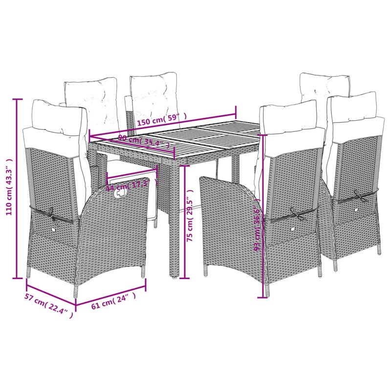 Casa si Gradina - Gradina si terasa - Mobilier exterior - Seturi mobila gradina - Set mobilier de gradina cu perne, 7 piese, negru, poliratan - Infinity.ro