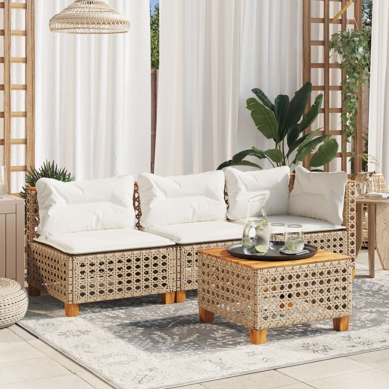Casa si Gradina - Gradina si terasa - Mobilier exterior - Canapele si fotolii gradina - Canapea de colt de gradina cu perne, bej, poliratan - Infinity.ro