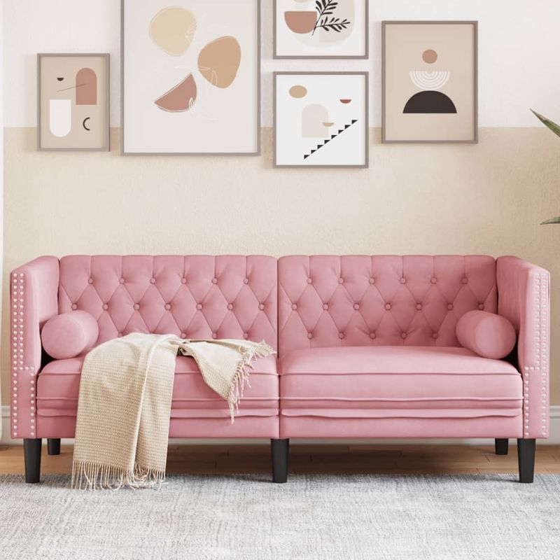Casa si Gradina - Mobilier - Canapele si coltare - Canapele - Canapea Chesterfield cu pernute/2 locuri, roz, catifea - Infinity.ro