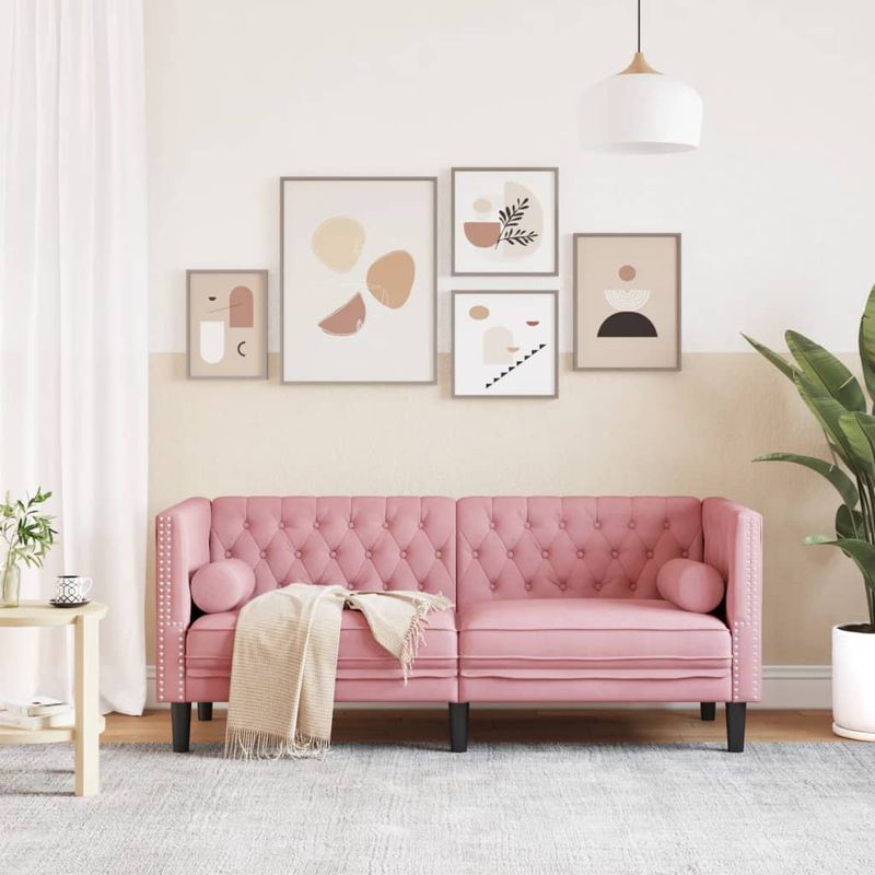 Casa si Gradina - Mobilier - Canapele si coltare - Canapele - Canapea Chesterfield cu pernute/2 locuri, roz, catifea - Infinity.ro