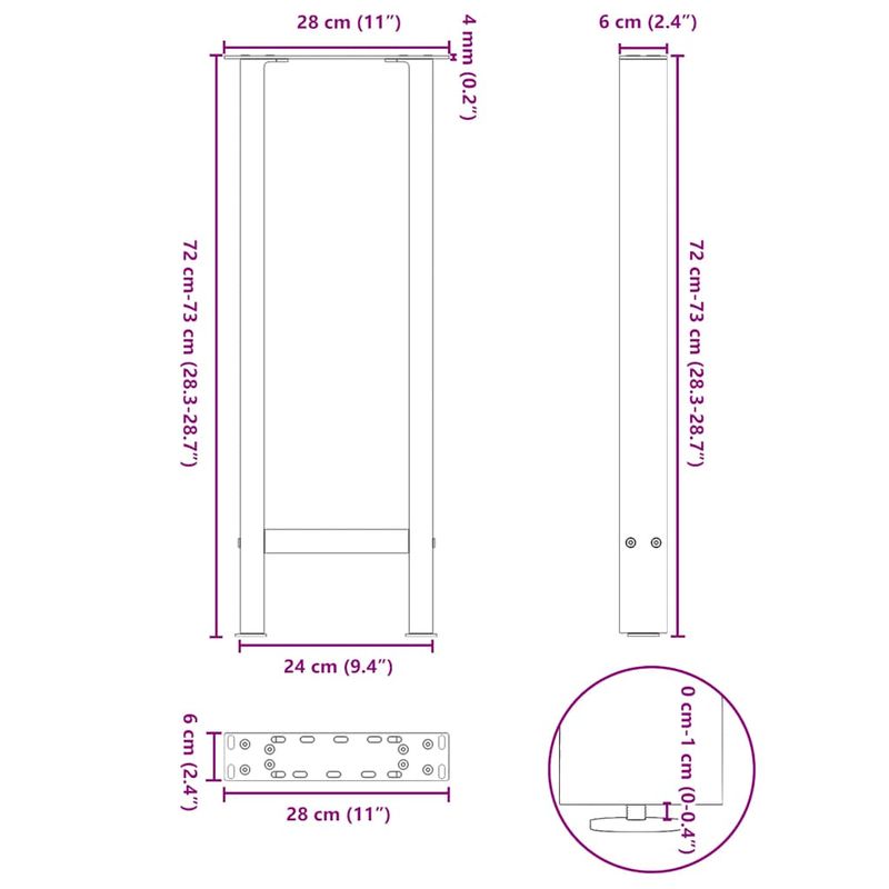 Casa si Gradina - Mobilier - Feronerie si accesorii mobila - Picioare masuta de cafea Otel natural 2 buc 28x(72-73) cm Otel - Infinity.ro