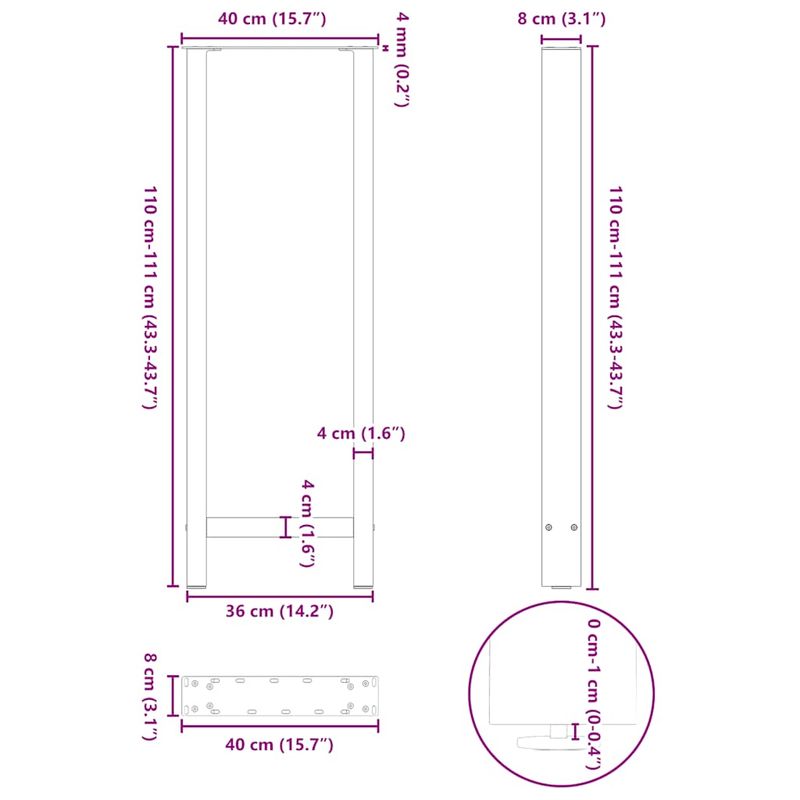 Casa si Gradina - Mobilier - Feronerie si accesorii mobila - Picioare masuta de cafea Antracit 2 buc 40x(110-111)cm Otel - Infinity.ro