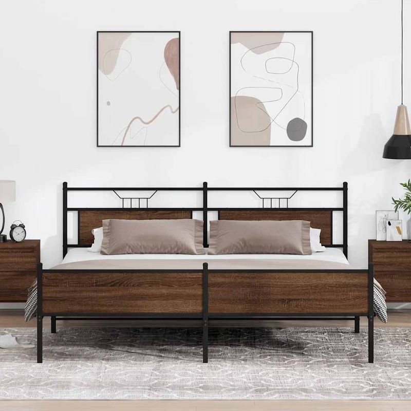 Casa si Gradina - Mobilier - Paturi si accesorii - Paturi - Cadru de pat metalic fara saltea, stejar maro, 200x200 cm - Infinity.ro