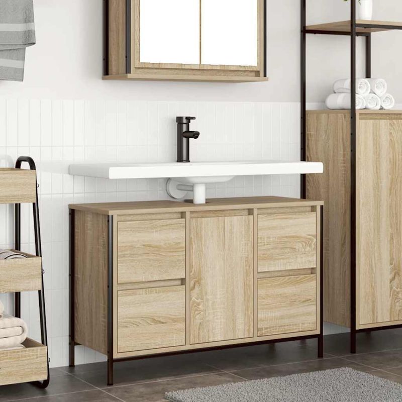 Casa si Gradina - Mobilier - Mobilier baie - Comode baie - Dulap pentru chiuveta cu sertare Stejar Sonoma 90x34,5x60 cm - Infinity.ro