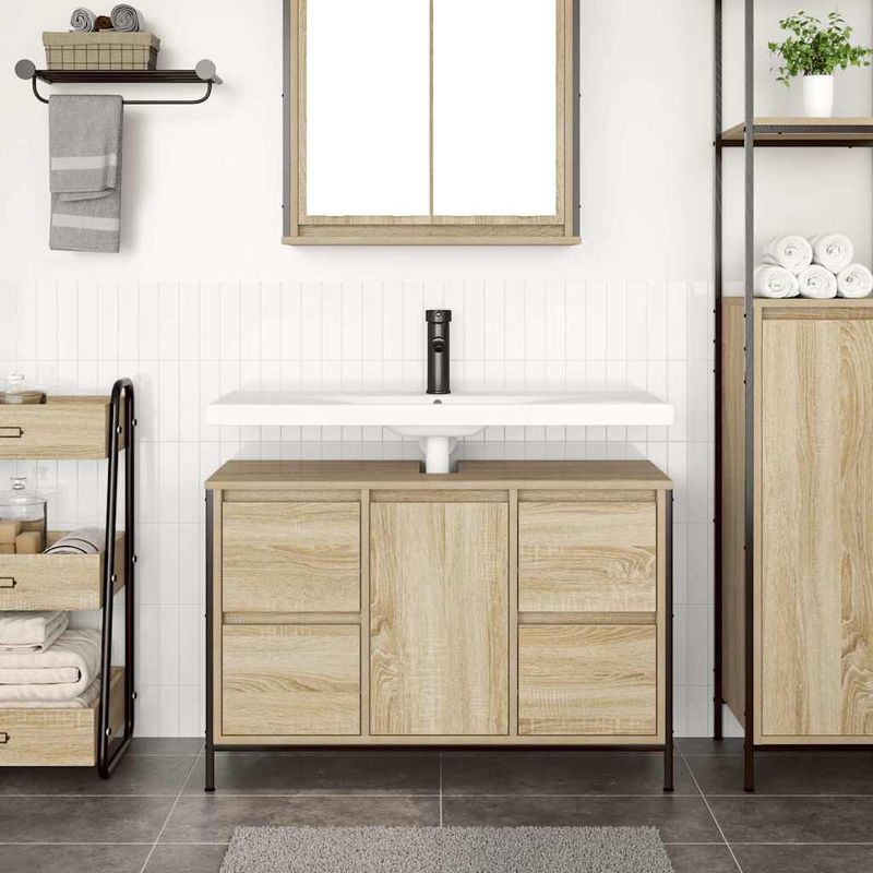 Casa si Gradina - Mobilier - Mobilier baie - Comode baie - Dulap pentru chiuveta cu sertare Stejar Sonoma 90x34,5x60 cm - Infinity.ro