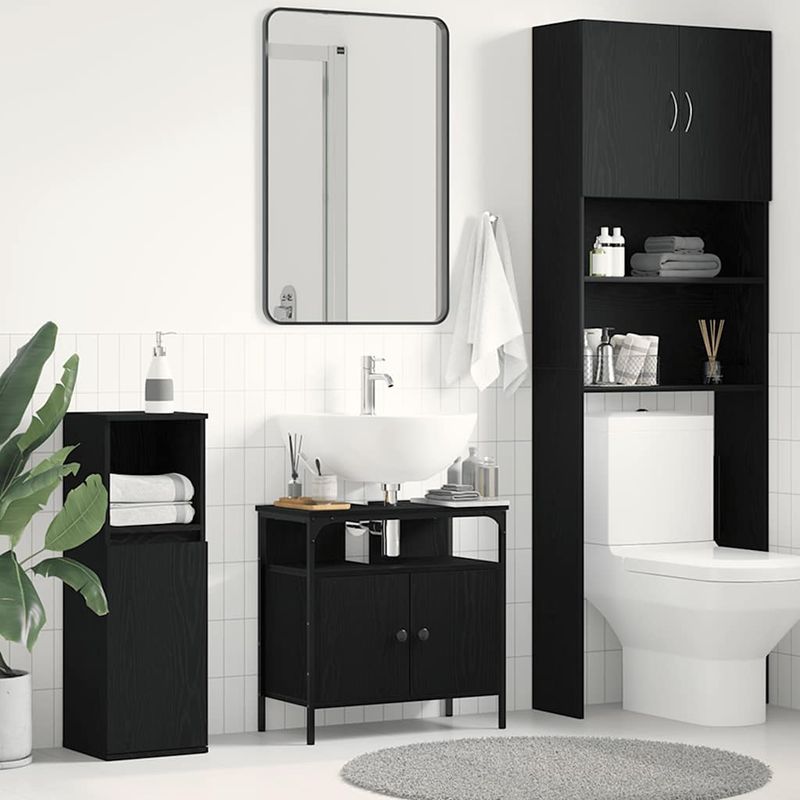 Casa si Gradina - Mobilier - Mobilier baie - Comode baie - Comoda pentru chiuveta de baie stejar negru lemn prelucrat - Infinity.ro