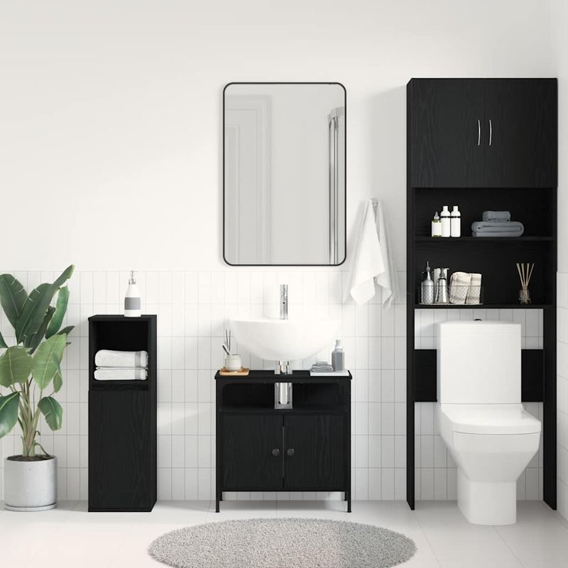 Casa si Gradina - Mobilier - Mobilier baie - Comode baie - Comoda pentru chiuveta de baie stejar negru lemn prelucrat - Infinity.ro