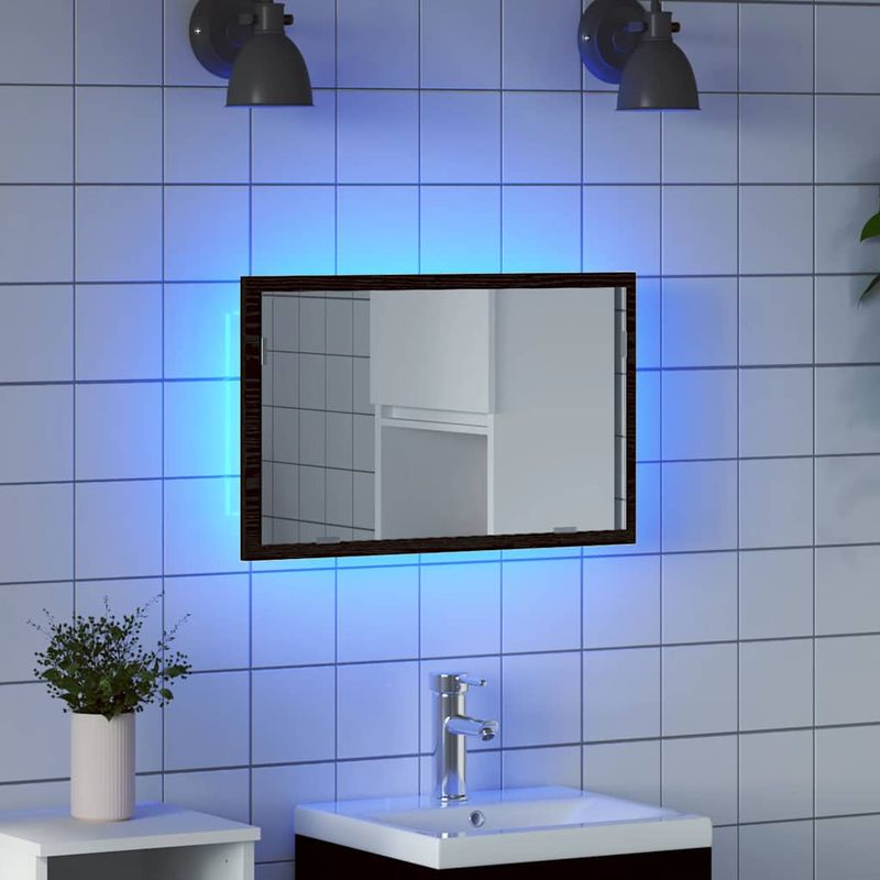 Casa si Gradina - Mobilier - Mobilier baie - Oglinzi baie - Oglinda de baie cu lumini LED, stejar negru, 60x8,5x37 cm - Infinity.ro