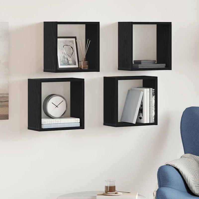Casa si Gradina - Mobilier - Biblioteci si rafturi - Rafturi - Rafturi de perete cub 4 buc. stejar negru, 30x15x30 cm lemn - Infinity.ro