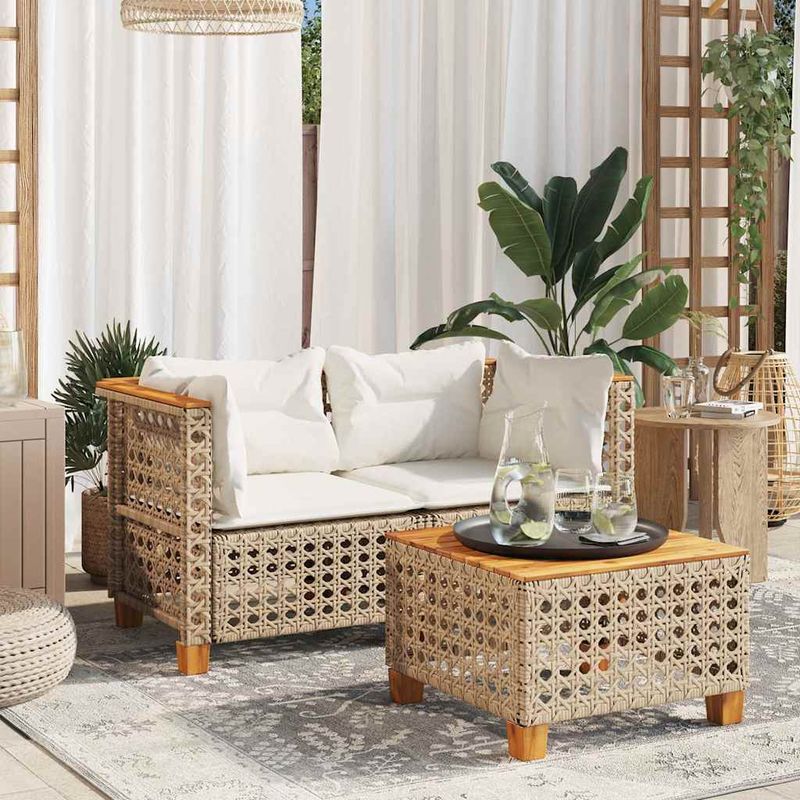 Casa si Gradina - Gradina si terasa - Mobilier exterior - Canapele si fotolii gradina - Canapele de colt de gradina cu perne, 2 buc., bej, poliratan, model 2x colțar (cu sculptură) - Infinity.ro