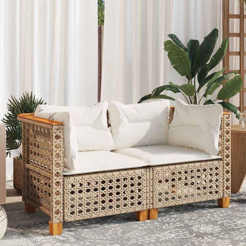 Casa si Gradina - Gradina si terasa - Mobilier exterior - Canapele si fotolii gradina - Canapele de colt de gradina cu perne, 2 buc., bej, poliratan, model 2x colțar (cu sculptură) - Infinity.ro