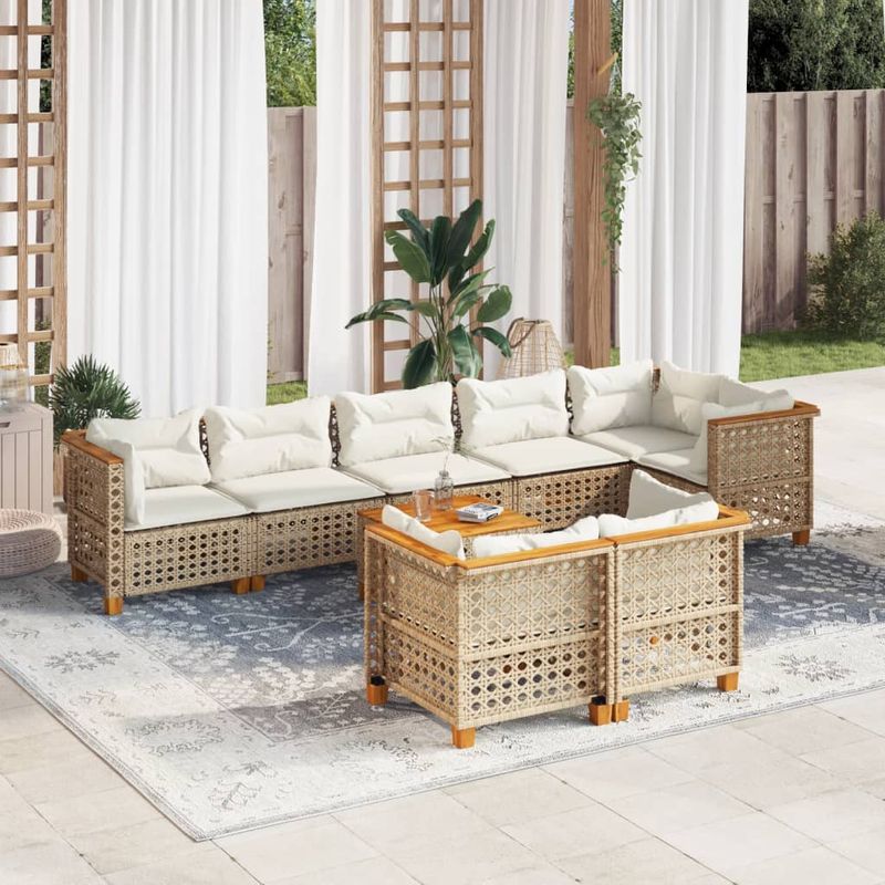 Casa si Gradina - Gradina si terasa - Mobilier exterior - Seturi mobila gradina - Set canapele de gradina, 9 piese, cu perne, bej, poliratan - Infinity.ro