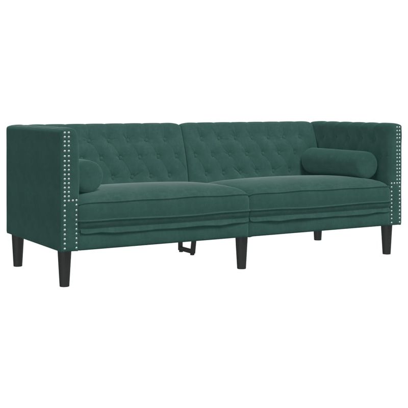 Casa si Gradina - Mobilier - Seturi de mobilier - Seturi living - Set canapele Chesterfield cu perne rulou 3 piese verde catifea - Infinity.ro