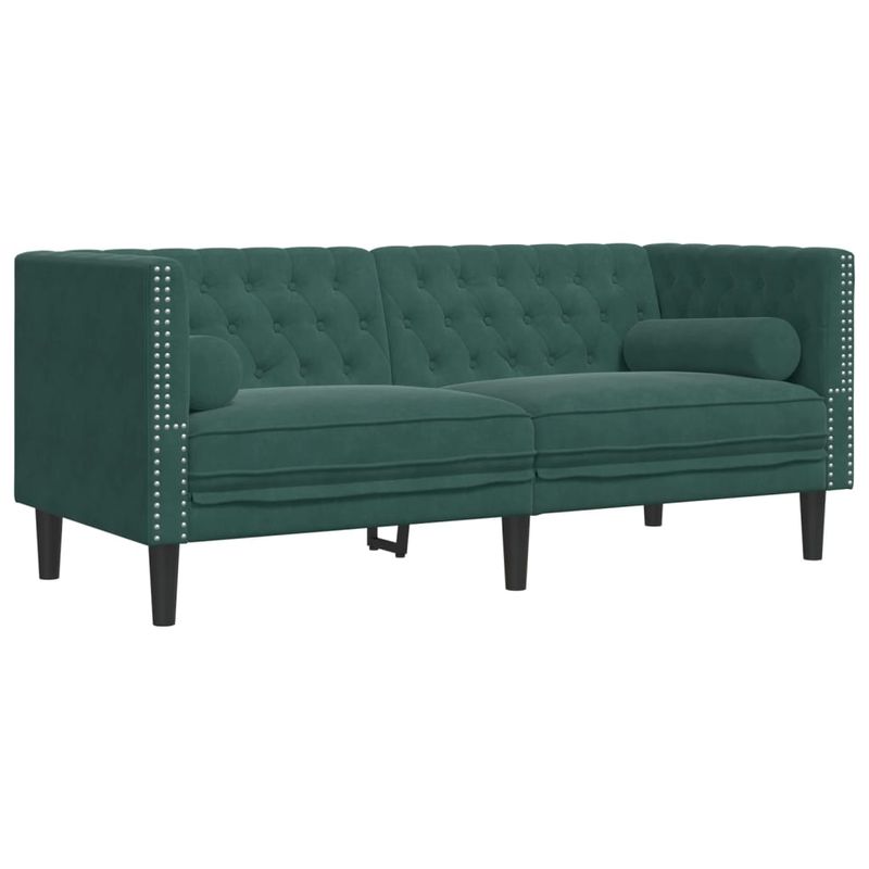 Casa si Gradina - Mobilier - Seturi de mobilier - Seturi living - Set canapele Chesterfield cu perne rulou 3 piese verde catifea - Infinity.ro