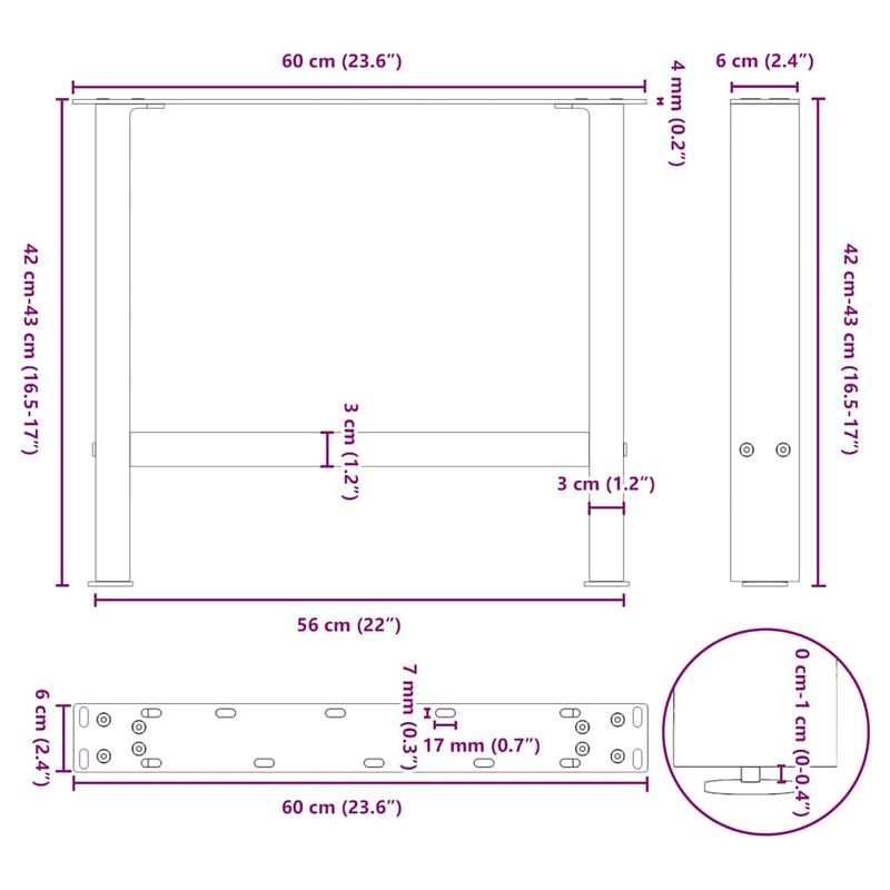 Casa si Gradina - Mobilier - Feronerie si accesorii mobila - Picioare masuta de cafea Otel natural 2 buc 60x(42-43) cm Otel - Infinity.ro