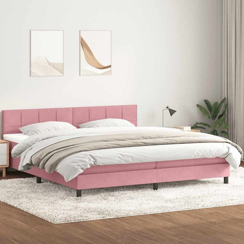 Casa si Gradina - Mobilier - Paturi si accesorii - Paturi - Pat box spring cu saltea, roz, 180x210 cm, catifea - Infinity.ro