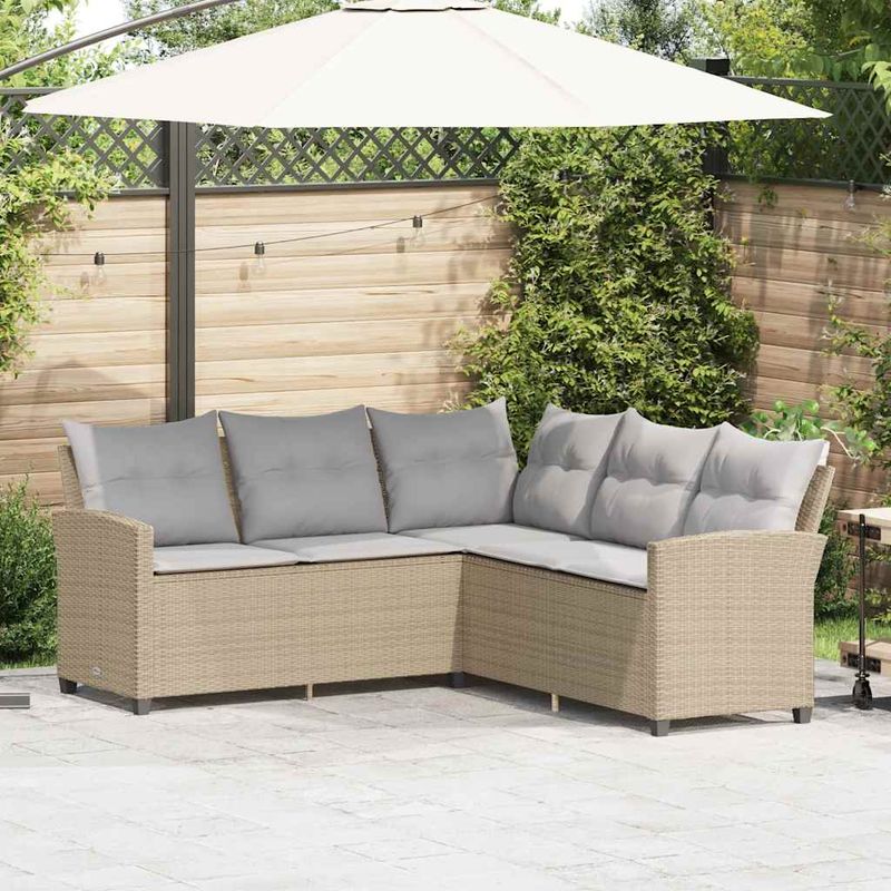 Casa si Gradina - Gradina si terasa - Mobilier exterior - Canapele si fotolii gradina - Canapea in forma de L, cu perne din polirattan bej, pernă șezut gri deschis - Infinity.ro