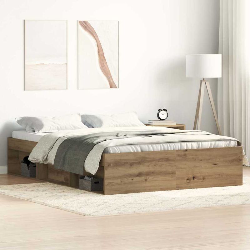 Casa si Gradina - Mobilier - Paturi si accesorii - Paturi - Cadru pat fara saltea Stejar Artisan 135x190cm Lemn prelucrat - Infinity.ro