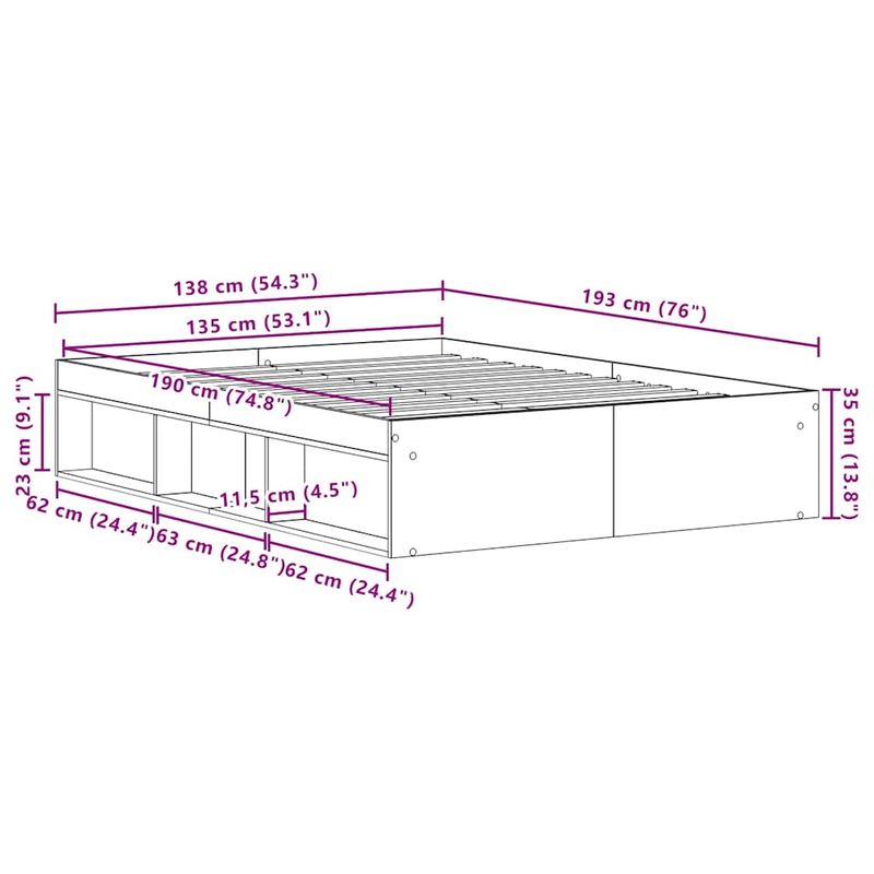 Casa si Gradina - Mobilier - Paturi si accesorii - Paturi - Cadru pat fara saltea Stejar Artisan 135x190cm Lemn prelucrat - Infinity.ro