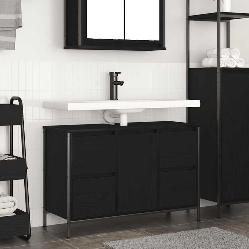 Casa si Gradina - Mobilier - Mobilier baie - Comode baie - Dulap pentru chiuveta cu sertare Stejar negru 90x34,5x60 cm - Infinity.ro