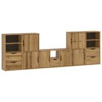 Casa si Gradina - Mobilier - Comode si corpuri - Comode - Unitati TV 5 piese cu depozitare „ODDA” din lemn masiv de pin, model 5 rafturi 5 sertare - Infinity.ro