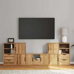 Casa si Gradina - Mobilier - Comode si corpuri - Comode - Unitati TV 5 piese cu depozitare „ODDA” din lemn masiv de pin, model 5 rafturi 5 sertare - Infinity.ro