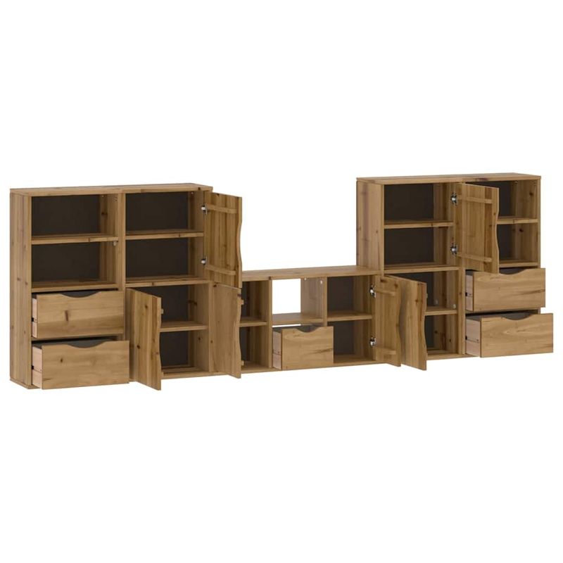 Casa si Gradina - Mobilier - Comode si corpuri - Comode - Unitati TV 5 piese cu depozitare „ODDA” din lemn masiv de pin, model 5 rafturi 5 sertare - Infinity.ro