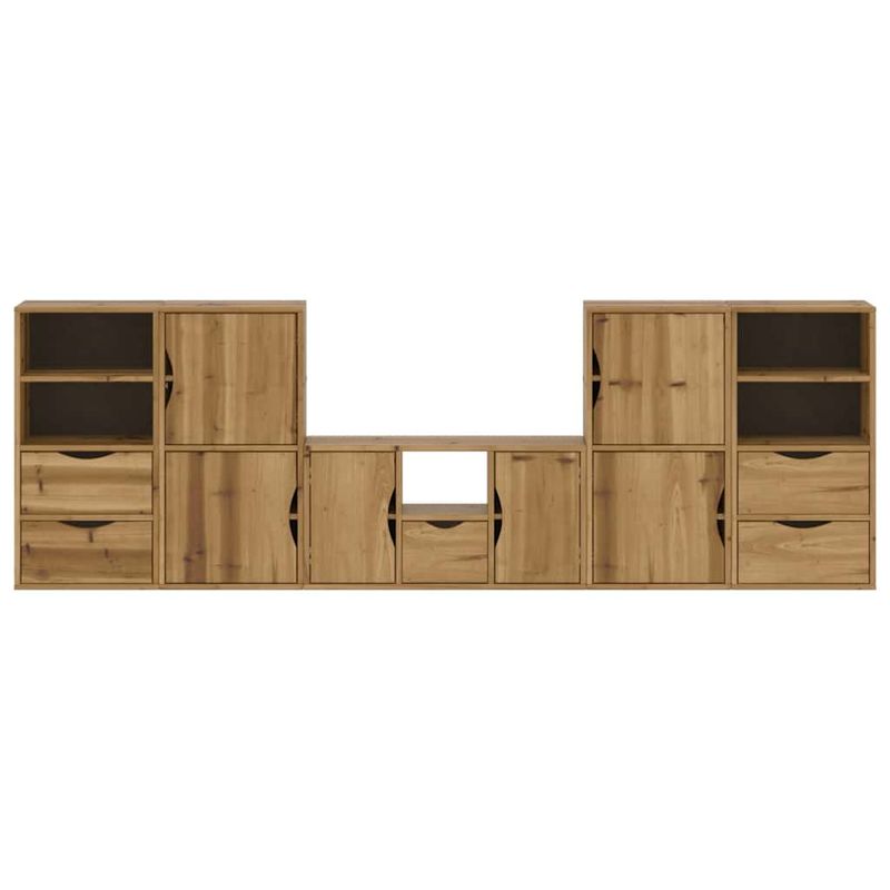 Casa si Gradina - Mobilier - Comode si corpuri - Comode - Unitati TV 5 piese cu depozitare „ODDA” din lemn masiv de pin, model 5 rafturi 5 sertare - Infinity.ro