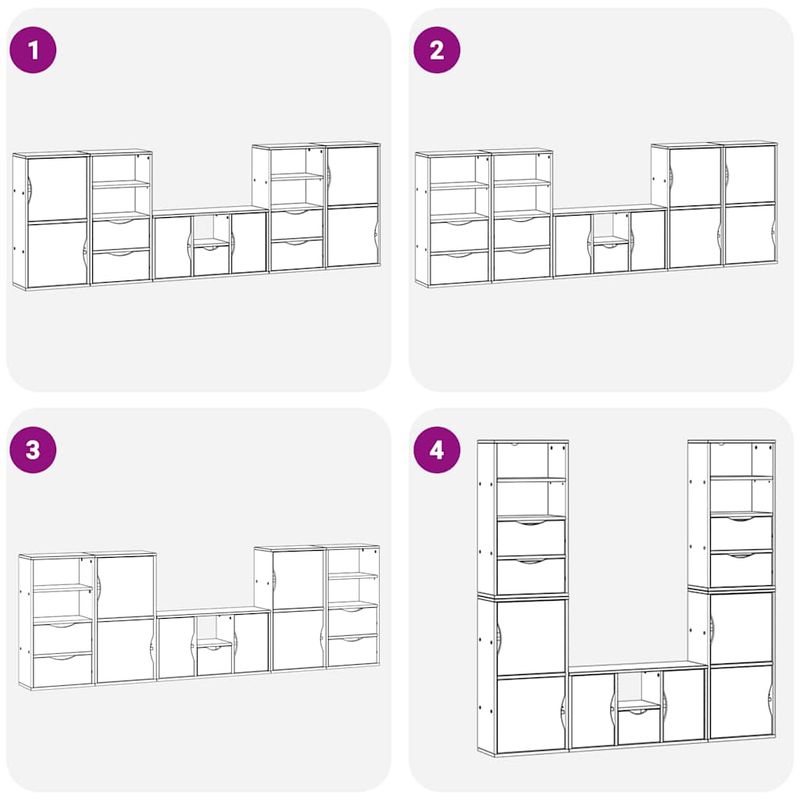 Casa si Gradina - Mobilier - Comode si corpuri - Comode - Unitati TV 5 piese cu depozitare „ODDA” din lemn masiv de pin, model 5 rafturi 5 sertare - Infinity.ro
