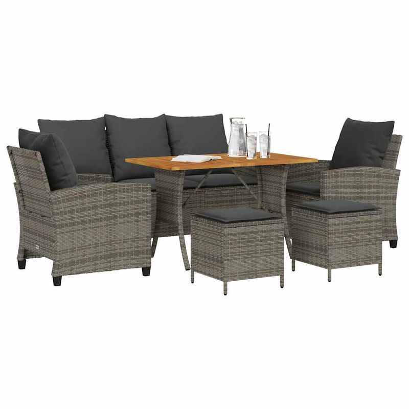 Casa si Gradina - Gradina si terasa - Mobilier exterior - Seturi mobila gradina - Set mobilier gradina cu perne, 6 piese, gri, poliratan - Infinity.ro