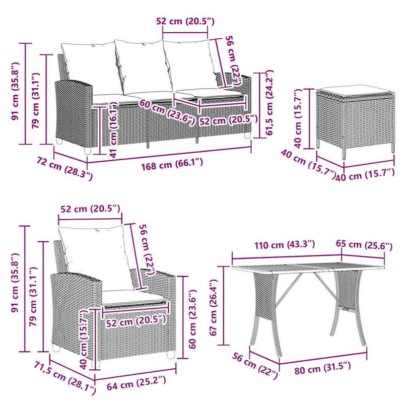 Casa si Gradina - Gradina si terasa - Mobilier exterior - Seturi mobila gradina - Set mobilier gradina cu perne, 6 piese, gri, poliratan - Infinity.ro