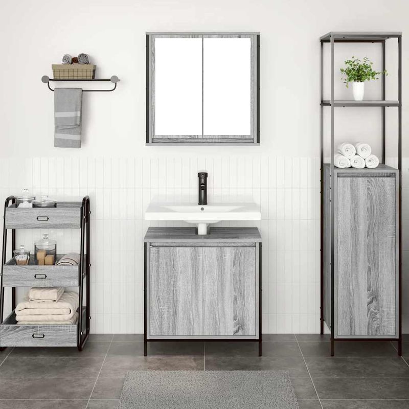Casa si Gradina - Mobilier - Seturi de mobilier - Seturi baie - Set mobilier de baie, 2 piese, gri sonoma, lemn prelucrat - Infinity.ro