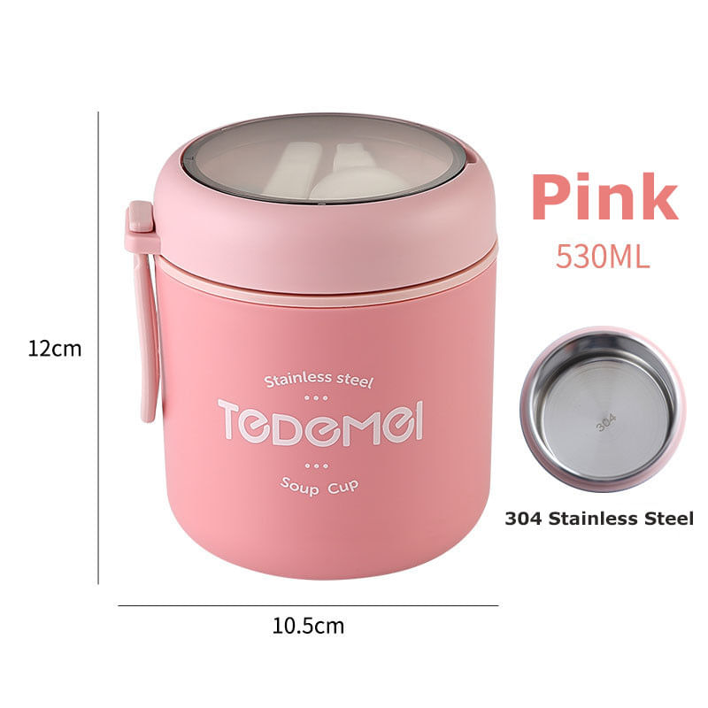 Jucarii, Copii si Bebe - Hrana si alaptare - Biberoane, suzete si accesorii hranire - Incalzitoare si termosuri bebe - Termos REDQUIT® pentru mancare bebelusi, otel inoxidabil, roz, 530 ml - Infinity.ro