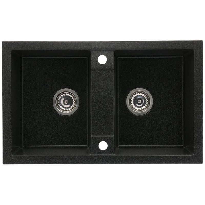 Casa si Gradina - Sanitare - Chiuveta bucatarie si accesorii - Chiuvete bucatarie - Set chiuveta bucatarie CasaBlanca Duo granit 2 cuve cu baterie BLACK4H, negru - Infinity.ro