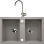 Casa si Gradina - Sanitare - Chiuveta bucatarie si accesorii - Chiuvete bucatarie - Set chiuveta bucatarie CasaBlanca Duo granit cu 2 cuve cu baterie GREY4H, gri - Infinity.ro