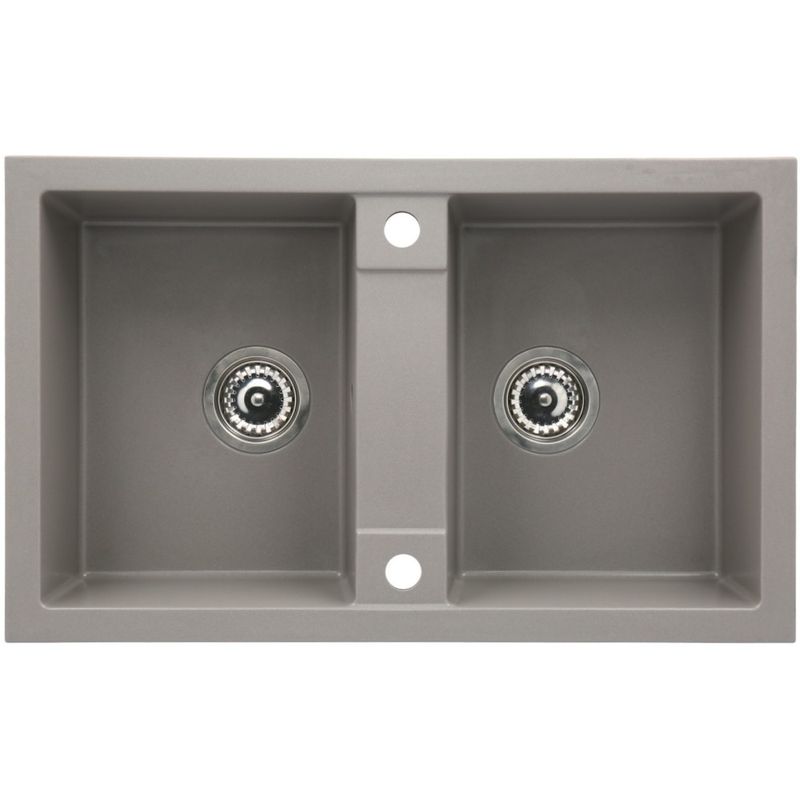 Casa si Gradina - Sanitare - Chiuveta bucatarie si accesorii - Chiuvete bucatarie - Set chiuveta bucatarie CasaBlanca Duo granit cu 2 cuve cu baterie BRI4, gri - Infinity.ro