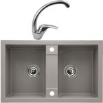 Casa si Gradina - Sanitare - Chiuveta bucatarie si accesorii - Chiuvete bucatarie - Set chiuveta bucatarie CasaBlanca Duo granit cu 2 cuve cu baterie BRI4A, gri - Infinity.ro