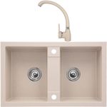 Casa si Gradina - Sanitare - Chiuveta bucatarie si accesorii - Chiuvete bucatarie - Set chiuveta bucatarie CasaBlanca Duo granit cu 2 cuve cu baterie SAND4A, bej - Infinity.ro