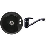 Casa si Gradina - Sanitare - Chiuveta bucatarie si accesorii - Chiuvete bucatarie - Set chiuveta bucatarie CasaBlanca Rondo granit cu 1 cuva cu baterie BGG760, negru - Infinity.ro