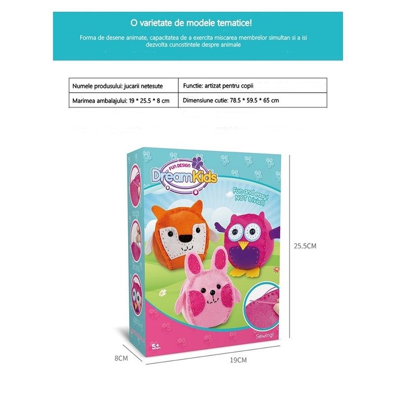 Jucarii, Copii si Bebe - Jucarii si jocuri - Jucarii & jocuri educative - Seturi de artizanat - Set creatie perna pentru copii, Dream Kids, 3 piese - Infinity.ro