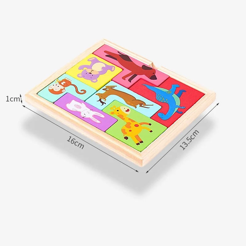 Jucarii, Copii si Bebe - Jucarii si jocuri - Jocuri si puzzle - Puzzle - Puzzle din Lemn Flippy, Tip Tetris, +4 Ani, cu Animale Colorate 3D, 7 Piese, Multicolor - Infinity.ro