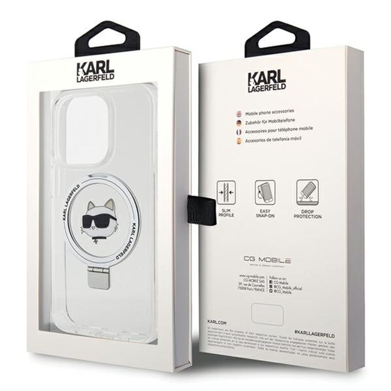 Laptop, Telefoane si Tablete - Telefoane mobile si accesorii - Accesorii Telefoane - Huse telefoane - Husa pentru iPhone 15 Pro Max - Karl Lagerfeld Hardcase Ring Stand MagSafe (KLHMP15XHMRSCHH) - Alb Choupette Head - Infinity.ro