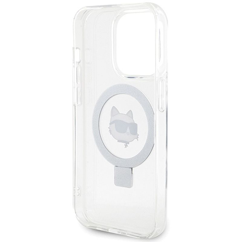 Laptop, Telefoane si Tablete - Telefoane mobile si accesorii - Accesorii Telefoane - Huse telefoane - Husa pentru iPhone 15 Pro Max - Karl Lagerfeld Hardcase Ring Stand MagSafe (KLHMP15XHMRSCHH) - Alb Choupette Head - Infinity.ro