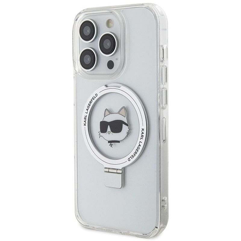 Laptop, Telefoane si Tablete - Telefoane mobile si accesorii - Accesorii Telefoane - Huse telefoane - Husa pentru iPhone 15 Pro Max - Karl Lagerfeld Hardcase Ring Stand MagSafe (KLHMP15XHMRSCHH) - Alb Choupette Head - Infinity.ro