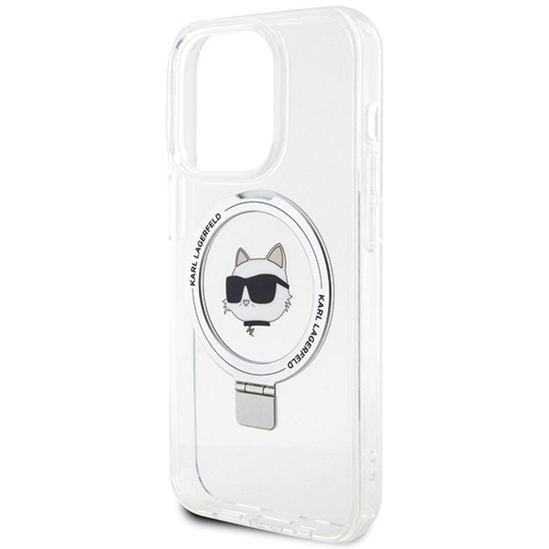 Laptop, Telefoane si Tablete - Telefoane mobile si accesorii - Accesorii Telefoane - Huse telefoane - Husa pentru iPhone 15 Pro Max - Karl Lagerfeld Hardcase Ring Stand MagSafe (KLHMP15XHMRSCHH) - Alb Choupette Head - Infinity.ro