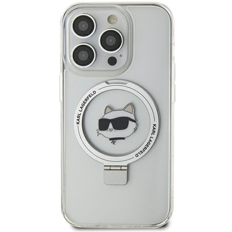 Laptop, Telefoane si Tablete - Telefoane mobile si accesorii - Accesorii Telefoane - Huse telefoane - Husa pentru iPhone 15 Pro Max - Karl Lagerfeld Hardcase Ring Stand MagSafe (KLHMP15XHMRSCHH) - Alb Choupette Head - Infinity.ro