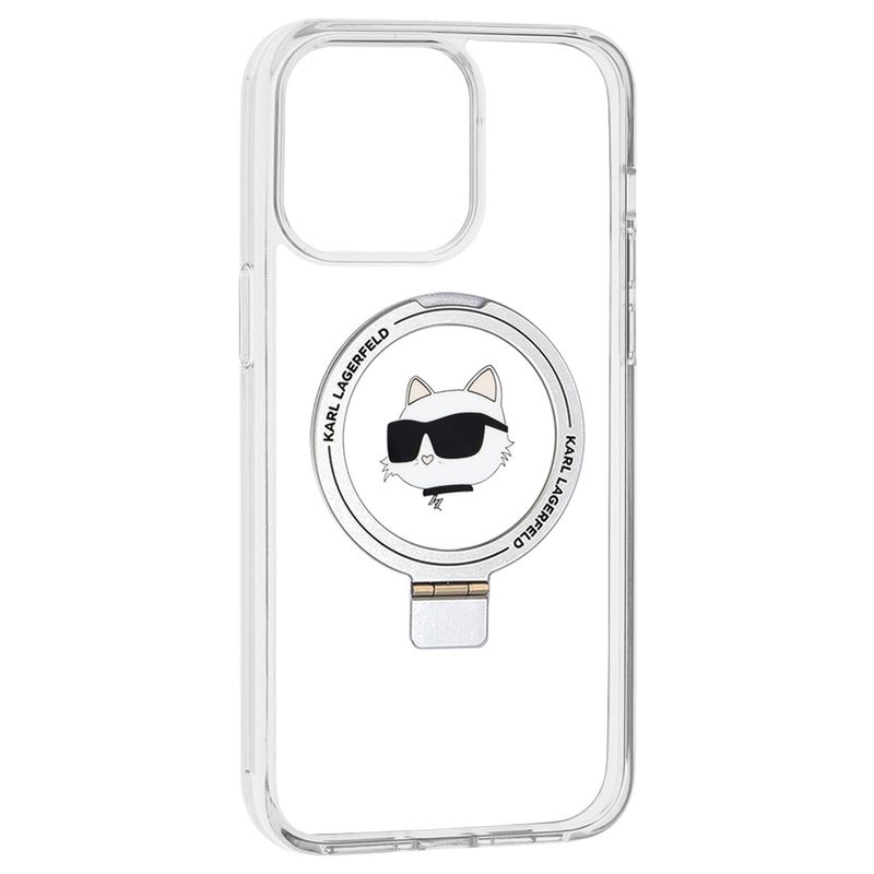 Laptop, Telefoane si Tablete - Telefoane mobile si accesorii - Accesorii Telefoane - Huse telefoane - Husa pentru iPhone 15 Pro Max - Karl Lagerfeld Hardcase Ring Stand MagSafe (KLHMP15XHMRSCHH) - Alb Choupette Head - Infinity.ro