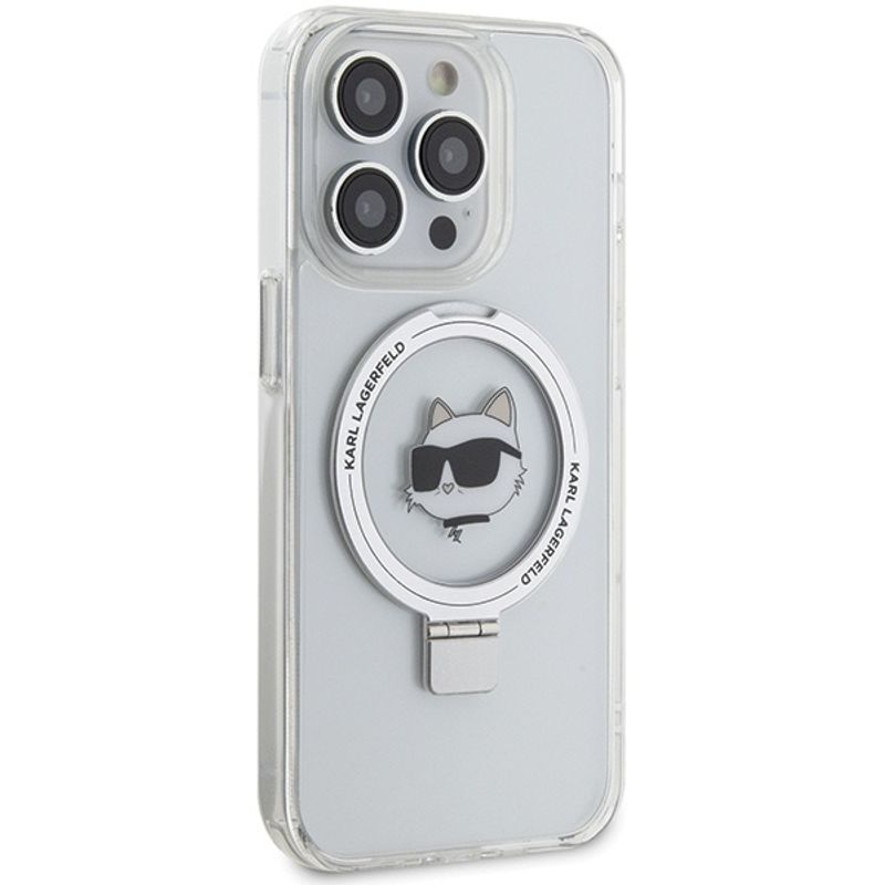 Laptop, Telefoane si Tablete - Telefoane mobile si accesorii - Accesorii Telefoane - Huse telefoane - Husa pentru iPhone 15 Pro Max - Karl Lagerfeld Hardcase Ring Stand MagSafe (KLHMP15XHMRSCHH) - Alb Choupette Head - Infinity.ro