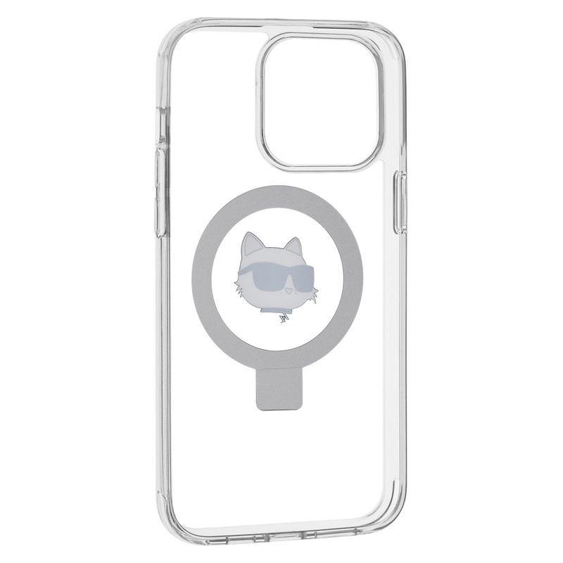 Laptop, Telefoane si Tablete - Telefoane mobile si accesorii - Accesorii Telefoane - Huse telefoane - Husa pentru iPhone 15 Pro Max - Karl Lagerfeld Hardcase Ring Stand MagSafe (KLHMP15XHMRSCHH) - Alb Choupette Head - Infinity.ro